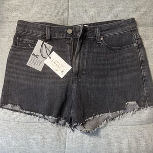 PAIGE Black Raw Hem Distressed Denim Margot Shorts